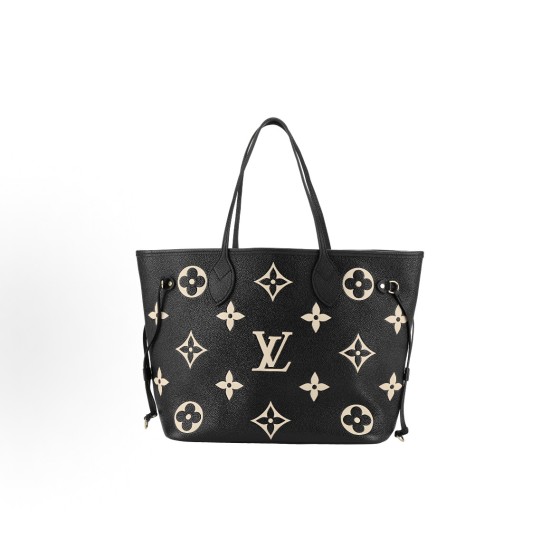 LOUIS VUITTON NEVERFULL MM 颗粒⾯压花  中号 ⿊⾊拼浅驼⾊